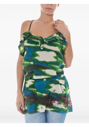John Galliano tie-dye ruffled blouse - Green