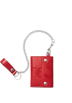 Supreme embossed-logo leather chain wallet - Red