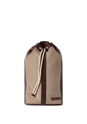 Brunello Cucinelli water-resistant canvas and burnished calfskin drawstring backpack - Neutrals