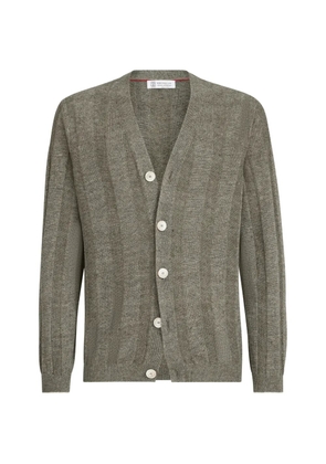Brunello Cucinelli linen and cotton textured rib cardigan - Green