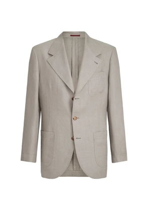 Brunello Cucinelli linen micro chevron unlined blazer - Neutrals