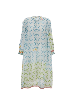 INJIRI Trumpet polka-dot long-sleeve midi dress - White