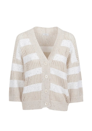 Peserico sequin-embellished open-knit cardigan - Neutrals