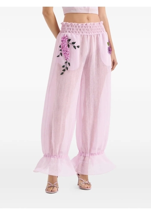 Genny floral appliqué ruffled trousers - Pink