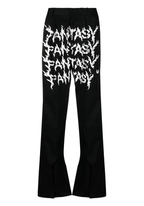 KUSIKOHC slogan-print straight-leg wool trousers - Black