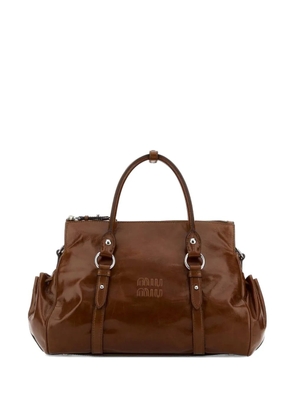 Miu Miu logo-embossed leather tote bag - Brown