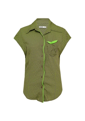 Open YY check-print cap-sleeve shirt - Green