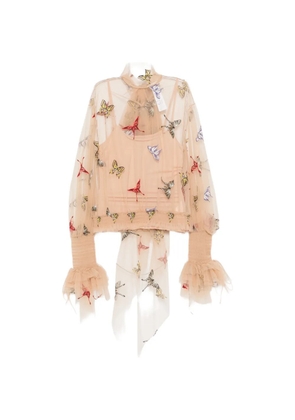 Blumarine butterfly-embroidered mesh blouse - Neutrals