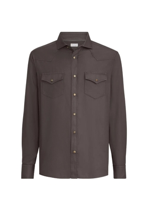 Brunello Cucinelli garment-dyed easy-fit Western shirt in cotton chevron - Brown