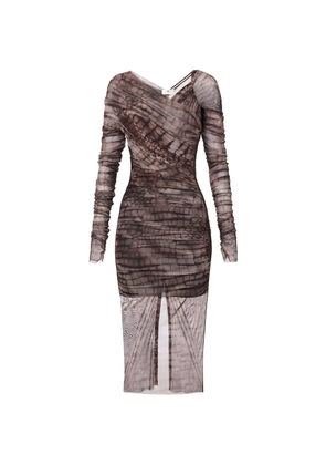 Elisabetta Franchi alligator-print ruched midi dress - Brown