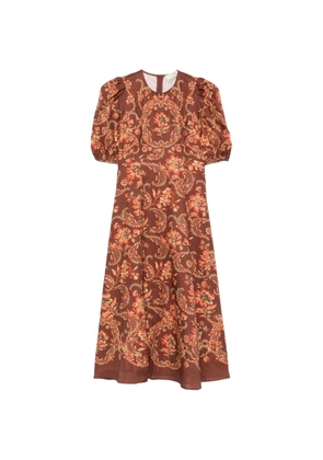 ALEMAIS Seraphina puff-sleeve floral midi dress - Brown