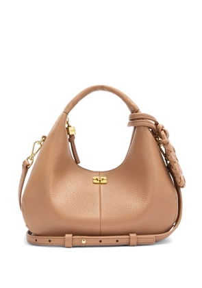 GANNI logo-plaque tote bag - Brown