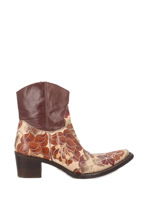 Gianni Barbato floral-print pointed-toe ankle boots - Brown