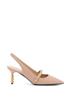 Valentino Garavani Rockstud slingback pumps with sculptural heel in calfskin 70mm - Neutrals