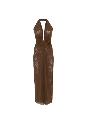 Fisico gathered halterneck maxi dress - Brown