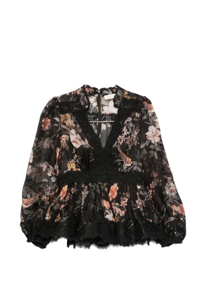 ZIMMERMANN Carousel floral-print lace-trim blouse - Black
