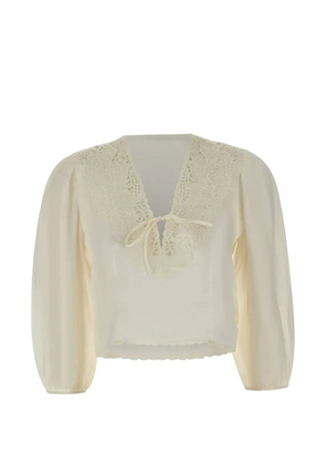 BOSS openwork-embroidered scalloped-hem blouse - Neutrals