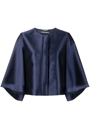 Alberta Ferretti satin-trim cropped cape jacket - Blue
