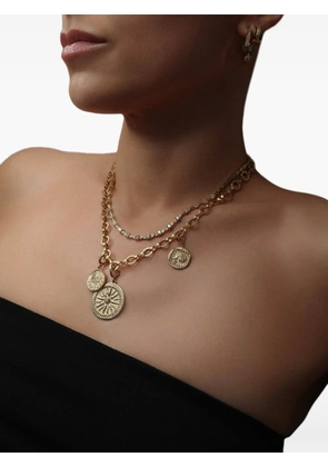 Azlee small Prosperity Palm diamond coin pendant - Gold