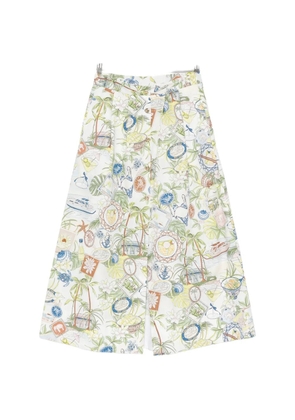 Maje figurative-print pleated skirt - White