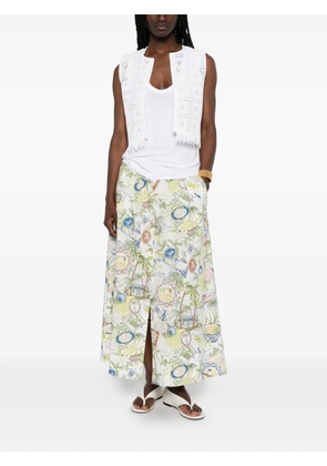 Maje figurative-print pleated skirt - White