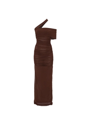 Amen asymmetric-neck maxi dress - Brown