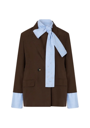 LIU JO crystal-embellished pussy-bow jacket - Brown