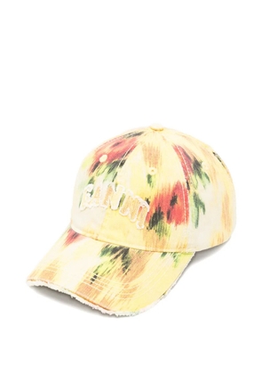 GANNI logo-embroidered cap - Yellow