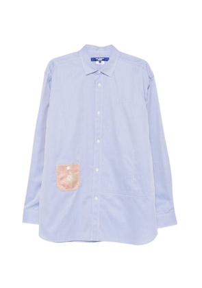 Junya Watanabe MAN floral-patch pinstriped-pattern shirt - Blue