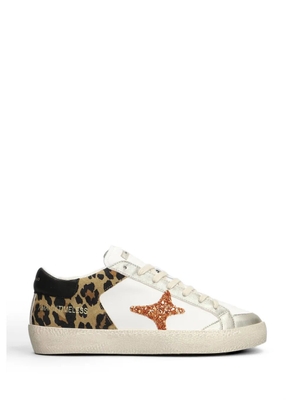 Ama Brand leopard-print glitter-star sneakers - White