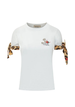 alessandro enriquez kiss-embroidered tie-cuff T-shirt - White