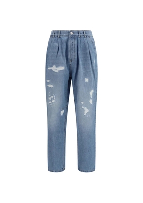 Brunello Cucinelli distressed pleated jeans - Blue