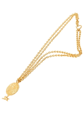 CHANEL Pre-Owned 1970-1980 Gold Plated Double Chain Horse Medallion Pendant Necklace costume necklace