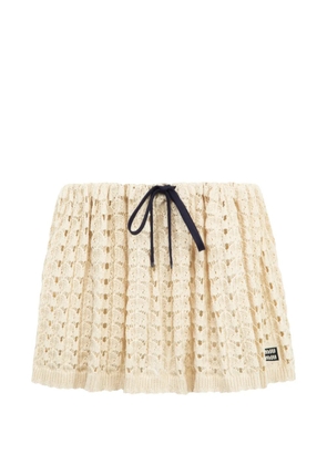 Miu Miu crochet-knit drawstring mini skirt - Neutrals