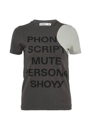 Open YY slogan-print panelled T-shirt - Grey