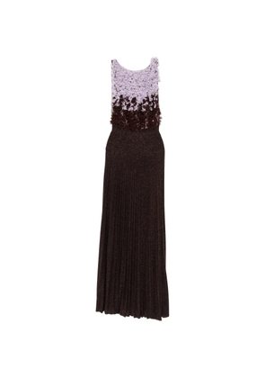 Elisabetta Franchi floral-appliqué pleated maxi dress - Brown