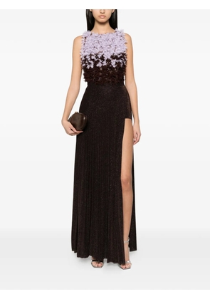 Elisabetta Franchi floral-appliqué pleated maxi dress - Brown