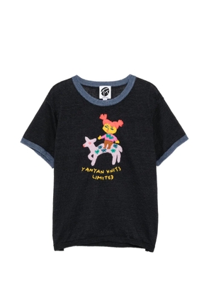 YANYAN KNITS Campus Embroidered Ringer T-Shirt - Black