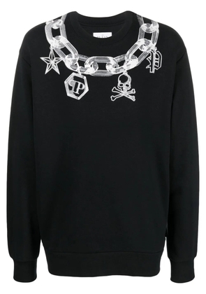Philipp Plein chain link-print crew neck sweater - Black