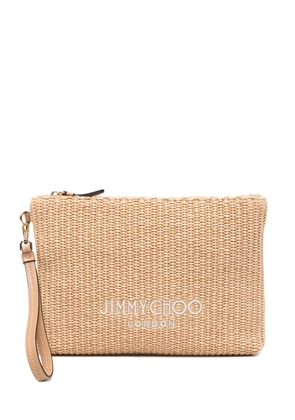 Jimmy Choo logo-embroidered woven clutch bag - Neutrals