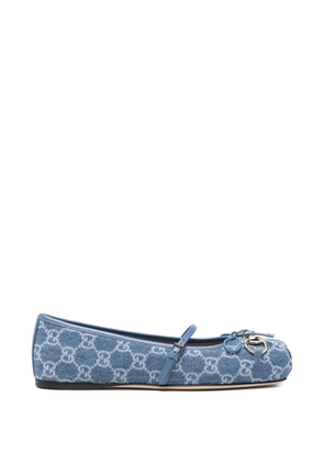 Gucci signature Horsebit detail GG monogram ballet flats - Blue