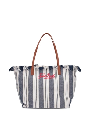 MC2 Saint Barth large City striped fringed tote bag - White