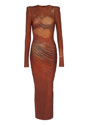 Balmain rhinestone-embellished printed maxi dress - Brown