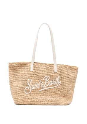 MC2 Saint Barth Raffia City logo-patch shoulder bag - Neutrals