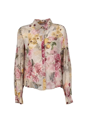 John Galliano Pre-Owned newspaper-print floral-print shirt - Neutrals