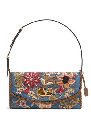 Valentino Garavani DeVain small embroidered denim shoulder bag - Blue