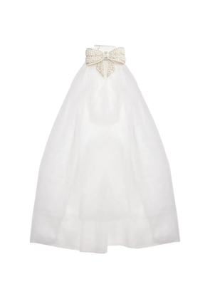 Self-Portrait pearl-embellished bow veil - White