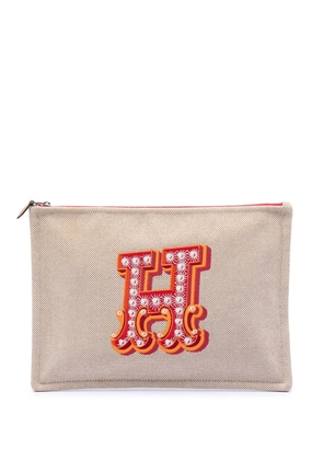 Hermès Pre-Owned 2010-2026 H Canvas Embroidered Electrique Flat Case clutch bag - Orange