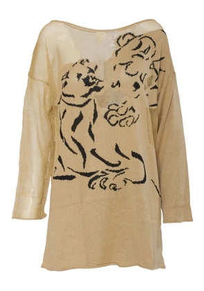 Krizia Pre-Owned embroidered mesh sweater - Neutrals