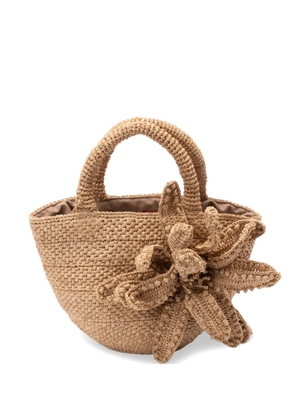 Jamin Puech Folia floral-appliqué raffia tote bag - Neutrals